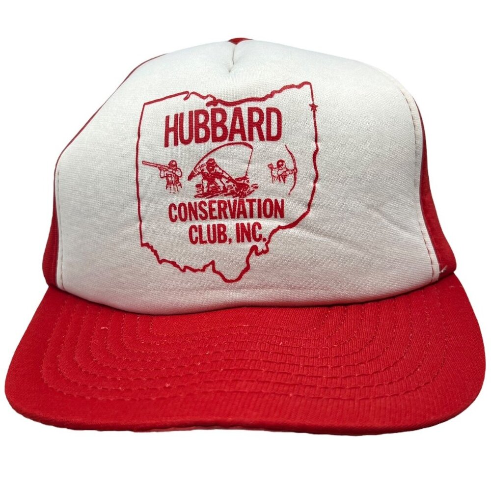 Hubbard Ohio Conservation Club Vintage Trucker Snapback Hat Cap Hunting Fishing